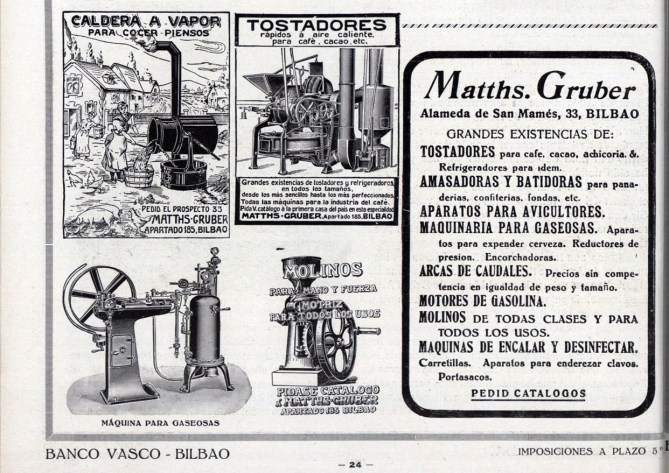 Publicidad de la empresa Gruber en la revista Vida Vasca, 1924.