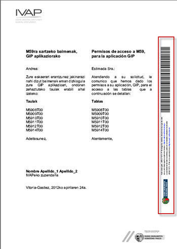 Documento con código de barras: el localizador se encuentra en el lateral derecho de la página