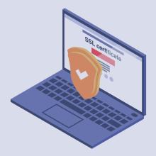 Ezkutu baten ikonoa aurrean duen ordenagailu baten marrazkia, web auditoria bat irudikatzen duena.