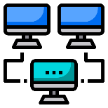 Dibujo de varios ordenadores conectados entre s&iacute;.