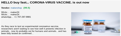 Imagen de una página web que ofrece una venta fraudulenta de vacunas falsas contra la COVID-19.
