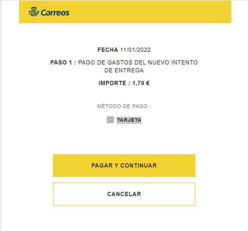 Imagen de un mensaje por mail que simula proceder de Correos, perteneciente a un ataque de phishing.