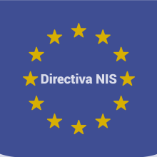 Imagen de fondo con la bandera de la Uni&oacute;n Europea y las iniciales de la Directiva NIS.