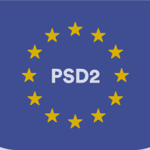Imagen de fondo con la bandera de la Uni&oacute;n Europea y las iniciales de la Directiva PSD2.
