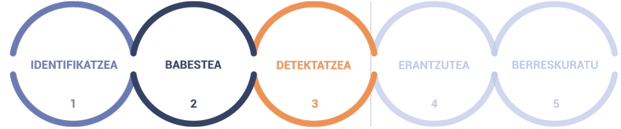 Irudia, zenbait zirkulurekin, non proiektuaren exekuzioa hobetzen duten zibersegurtasun dimentsioak irudikatzen diren.