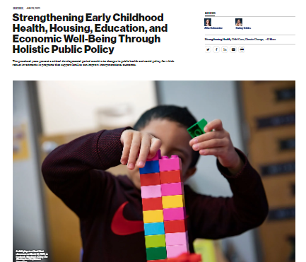 Reproducción parcial de la portada del siguiente documento 'Strengthening Early Childhood Health, Housing, Education, and Economic Well-Being Through Holistic Public Policy' (Center for American Progress, 2023)