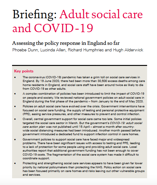 Adult social care and COVID-19 (The Health Foundation, 2020)