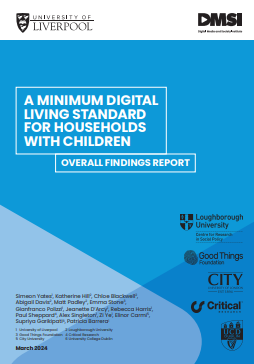 Ondorengo dokumentuaren azalaren erreprodukzio partziala: A Minimum Digital Living Standard for households with children - Overall findings report (University of Liverpool, 2024)