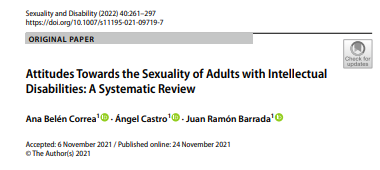 'Attitudes Towards the Sexuality of Adults with Intellectual Disabilities: A Systematic Review' (Sexuality and Disability, 2021) dokumentoaren azalaren zati bat erreprodukzioa