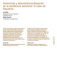 Reproducci&oacute;n parcial de la portada del siguiente documento 'Autonom&iacute;a y desinstitucionalizaci&oacute;n en la asistencia personal: el caso de Gipuzkoa.' Zerbitzuan, n. 80, 2023