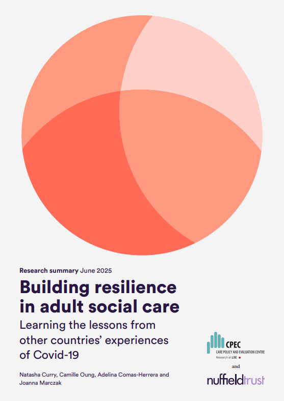Reproducci&oacute;n total de la portada del documento 'Building resilience in adult social care'