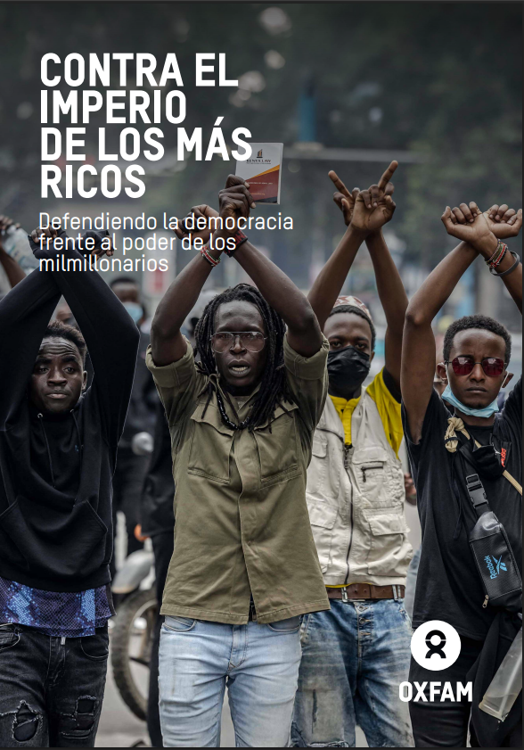 'Contra el imperio de los m&aacute;s ricos: defendiendo la democracia frente al poder de los milmillonarios' dokumentuaren azalaren erreprodukzio osoa