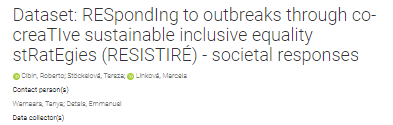 Imagen parcial de la portada del documento 'Dataset: RESpondIng to outbreaks through co-creaTIve sustainable inclusive equality stRatEgies (RESISTIRÉ) - societal responses'