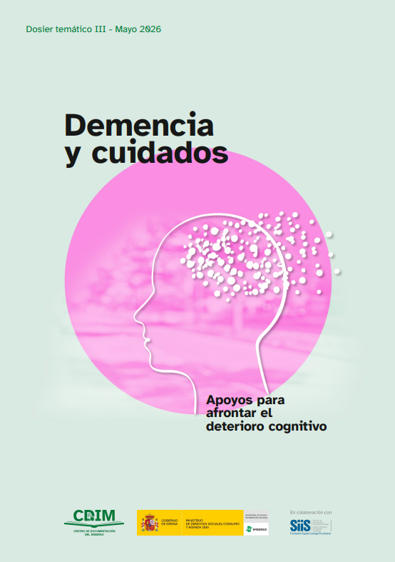 'Demencia-y-cuidados.-Apoyos-para-afrontar-el-deterioro-cognitivo.-Dosier-tematico-III.' Reproducci&oacute;n parcial de la portada del documento