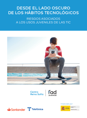 Reproducci&oacute;n total de la portada del documento 'Desde el lado oscuro de los h&aacute;bitos tecnol&oacute;gicos. Riesgos asociados a los usos juveniles de las TIC (Centro Reina Sof&iacute;a, Fundaci&oacute;n Fad Juventud, 2024)'