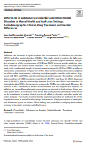 Reproducción parcial de la portada del documento 'Differences in Substance Use Disorders and Other Mental Disorders in Mental Health and Addiction Settings: Sociodemographic, Clinical, Drug Treatment, and Gender Differences' (International Journal of Mental Health and Addiction, 2022)  