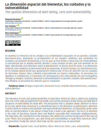 Ondorengo dokumentuaren azalaren erreprodukzio partziala: La dimensi&oacute;n espacial del bienestar, los cuidados y la vulnerabilidad (Revista Espa&ntilde;ola de Sociolog&iacute;a-RES, Vol. 32 N&uacute;m. 4, octubre - diciembre, 2023)