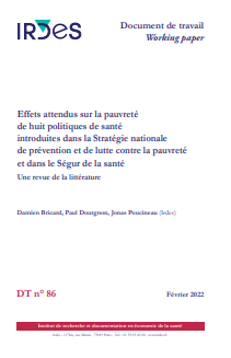 'Effets attendus sur la pauvret&eacute; de huit politiques de sant&eacute; introduites dans la strat&eacute;gie nationale de pr&eacute;vention et de lutte contre la pauvret&eacute; et dans le S&eacute;gur de la sant&eacute;. Une revue de la litt&eacute;rature. Document de Travail n&ordm; 86' (IRDES, 2022) dokumentoaren azalaren zati bat erreprodukzioa