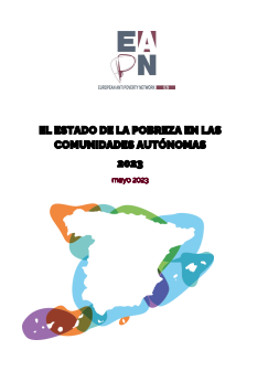 Ondorengo dokumentuaren azalaren erreprodukzio partziala: El estado de la pobreza en las Comunidades Aut&oacute;nomas (EAPN, 2023)