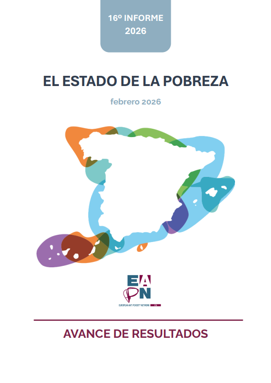 Reproducci&oacute;n parcial de la portada del documento 'El Estado de la Pobreza 2026. Avance de resultados. 16&ordm; Informe EAPN-ES'