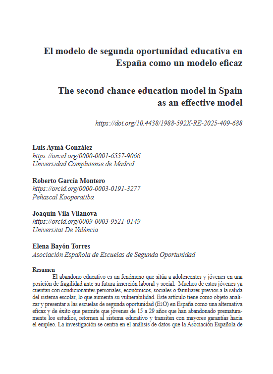 Reproducci&oacute;n total de la portada del documento 'El modelo de segunda oportunidad educativa en Espa&ntilde;a como un modelo eficaz.'