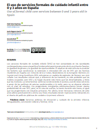 Reproducción parcial de la portada del documento 'El uso de servicios formales de cuidado infantil entre 0 y 3 años en España' Revista Española de Sociología, 31(2) (2023)