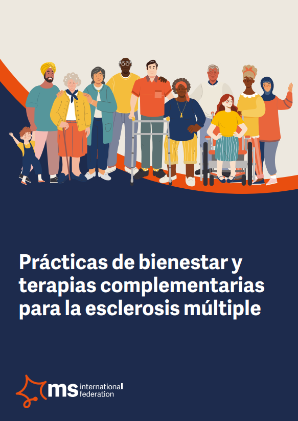 'Pr&aacute;cticas de bienestar y terapias complementarias para la esclerosis m&uacute;ltiple' dokumentuaren azalaren erreprodukzio osoa