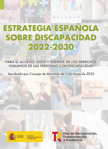 Reproducción parcial de la portada del documento 'Estrategia Española sobre Discapacidad 2022-2030 para el acceso, goce y disfrute de los derechos humanos de las personas con discapacidad'(Ministerio de Derechos Sociales y Agenda 2030, 2022)