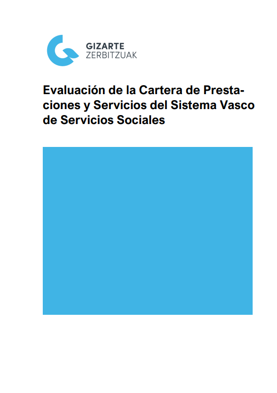 Reproducci&oacute;n total de la portada del documento 'Evaluaci&oacute;n de la Cartera de Prestaciones y Servicios del Sistema Vasco de Servicios Sociales'