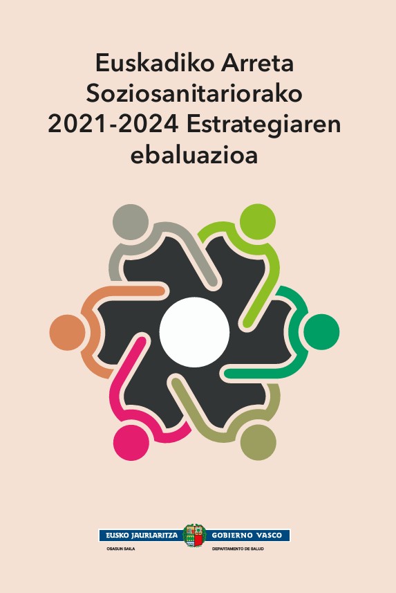 'Euskadiko Arreta Soziosanitariorako 2021-2024 Estrategiaren ebaluazioa' dokumentuaren azalaren erreprodukzio osoa