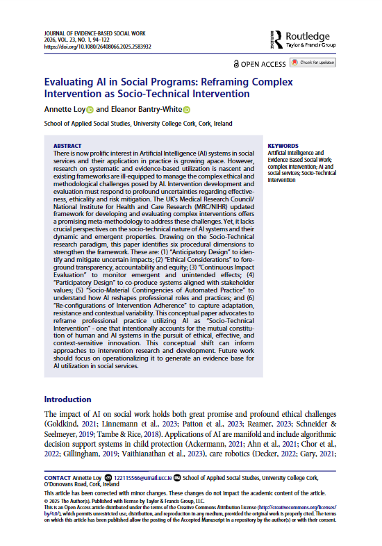 'Evaluating AI in Social Programs: Reframing Complex Intervention as Socio-Technical Intervention' dokumentuaren azalaren erreprodukzio osoa