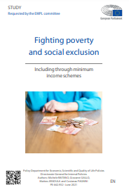 'Fighting poverty and social exclusion. Including through minimum income schemes' (European Parliament, 2021) dokumentoaren azalaren zati bat erreprodukzioa
