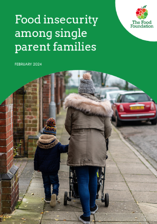 Reproducci&oacute;n total de la portada del documento 'Food insecurity among single parent families (The Food Foundation, 2024)'