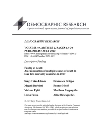 'Frailty at death: An examination of multiple causes of death in four low mortality countries in 2017 (Demographic Research, Volum. 49, 2023)' dokumentuaren azalaren erreprodukzio osoa
