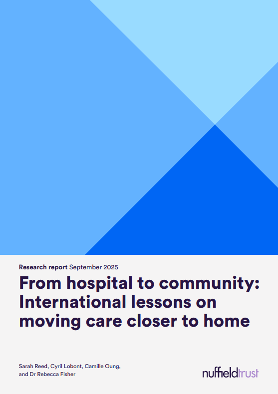 'From hospital to community: International lessons on moving care closer to home' dokumentuaren azalaren erreprodukzio osoa