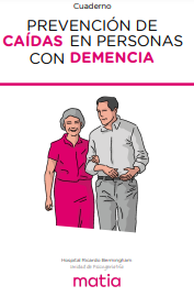 Reproducción parcial de la portada del documento 'Prevención de caídas en personas con demencia' (Fundación Matía, 2023)