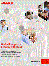 Reproducci&oacute;n parcial de la portada del documento  'Global longevity economy outlook. People age 50 and older are making unprecedented economic contributions and creating opportunity for every generation.' (The AARP Longevity Economy, 2022)