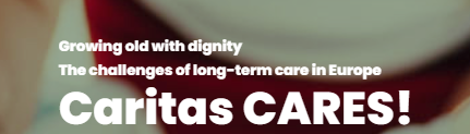 Ondorengo dokumentuaren azalaren erreprodukzio partziala: Growing old with dignity - The challenges of long-term care in Europe (Caritas Europa, 2023)