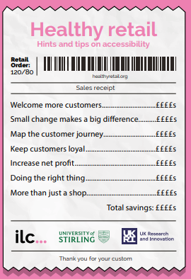 Ondorengo dokumentuaren azalaren erreprodukzio partziala:Healthy retail: Hints and tips on accessibility (International Longevity Centre UK, 2023)