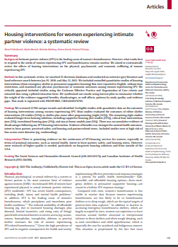Imagen parcial de la portada del documento 'Housing interventions for women experiencing intimate partner violence: a systematic review. The Lancet Public Health vol. 7, n. 1, 2022'