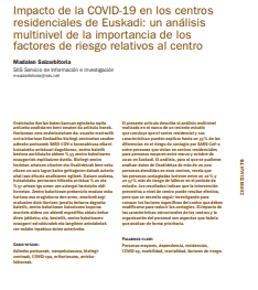 Imagen parcial de la portada del documento  'Impacto de la COVID-19 en los centros residenciales de Euskadi: un análisis multinivel de la importancia de los factores de riesgo relativos al centro' (Zerbitzuan n. 76, 2022)