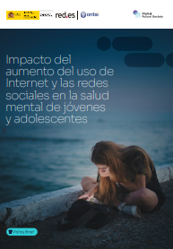 Reproducci&oacute;n parcial de la portada del siguiente documento 'Impacto del aumento del uso de Internet y las redes sociales en la salud mental de j&oacute;venes y adolescentes' (Observatorio Nacional de Tecnolog&iacute;a y Sociedad-ONTSI, 2023)