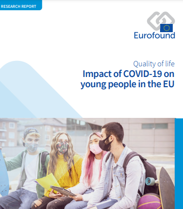 'Impact of COVID-19 on young people in the EU' (Oficina de Publicaciones de la Unión Europea, 2021) dokumentoaren azalaren zati bat erreprodukzioa