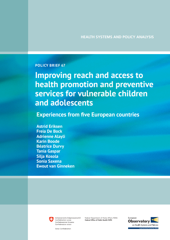 Reproducci&oacute;n total de la portada del documento 'Improving reach and access to health promotion and preventive services for vulnerable children and adolescents: Experiences from five European countries.'