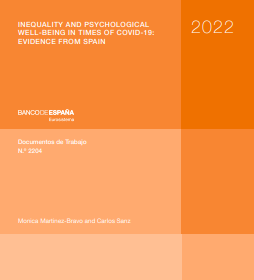 'Inequality and psychological well-being in times of covid-19: evidence from spain'  (Documentos de Trabajo nº 2.2204, Banco de España, 2022) dokumentoaren azalaren zati bat erreprodukzioa