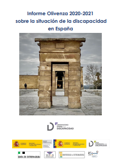 'Informe Olivenza 2020-2021 sobre la situación de la discapacidad en España' (Observatorio Estatal de la Discapacidad, 2022) dokumentoaren azalaren zati bat erreprodukzioa