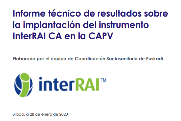 Reproducci&oacute;n parcial de la portada del 'Informe t&eacute;cnico de resultados sobre la implantaci&oacute;n del instrumento InterRAI CA en la CAPV'