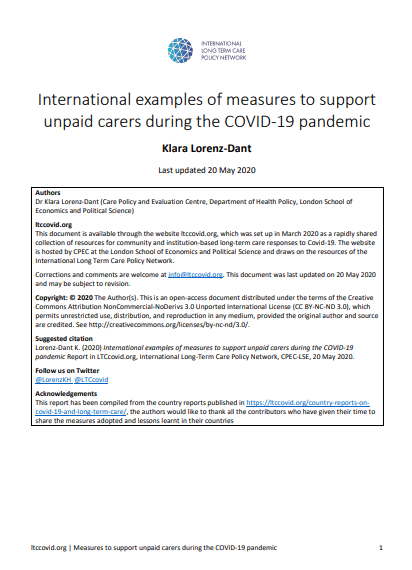 International examples of measures to support unpaid carers during the COVID-19 pandemic
