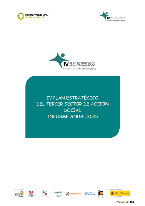 Reproducci&oacute;n total de la portada del documento 'IV Plan Estrat&eacute;gico del Tercer Sector de Acci&oacute;n Social (IV PETSAS). Informe Anual 2025'