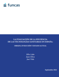 Reproducci&oacute;n parcial de la portada del documento 'La evaluaci&oacute;n de la eficiencia de las tecnolog&iacute;as sanitarias en Espa&ntilde;a: Origen, evoluci&oacute;n y estado actual' (FUNCAS, 2022)